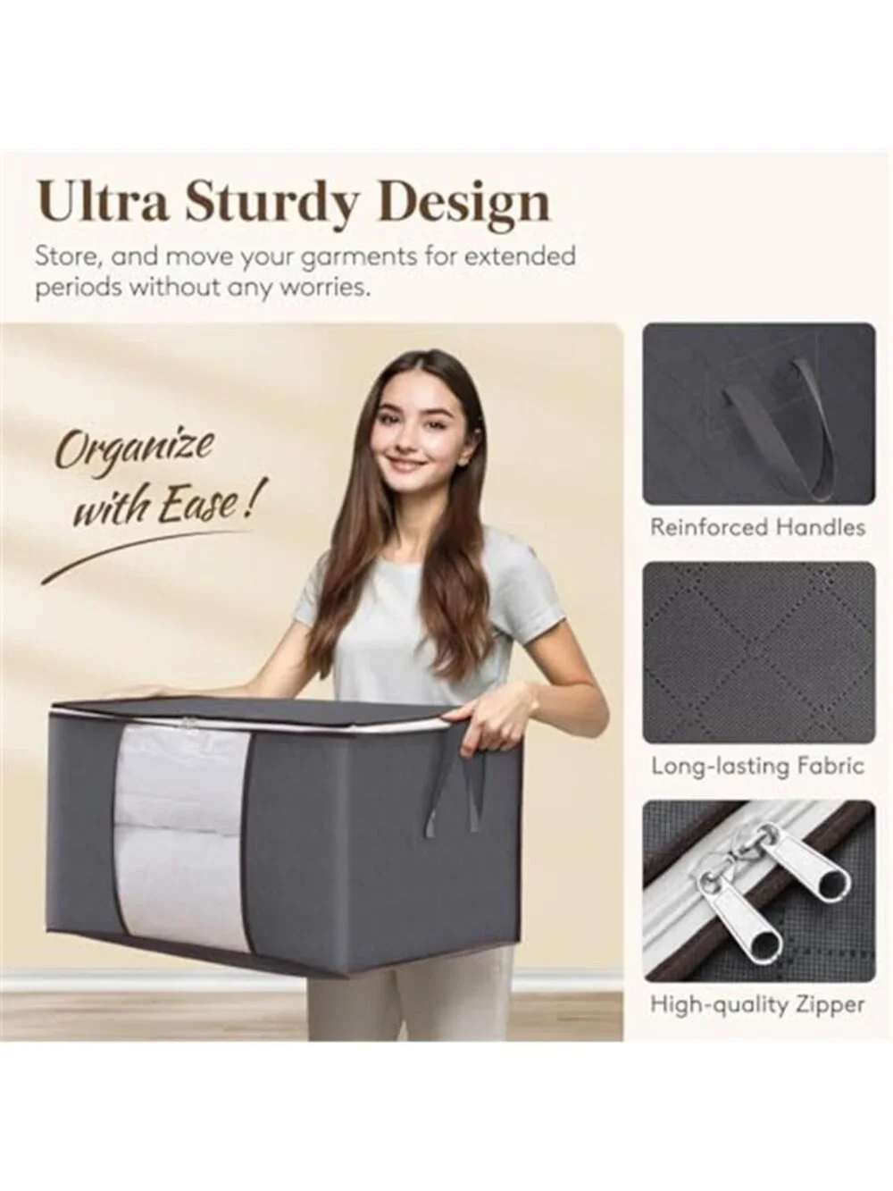 6 Pack Clothes Storage Bins with Lids, Foldable Blanket Storage Bags 60 L